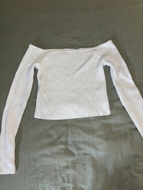 Hollister White Ribbed Off-Shoulder Top